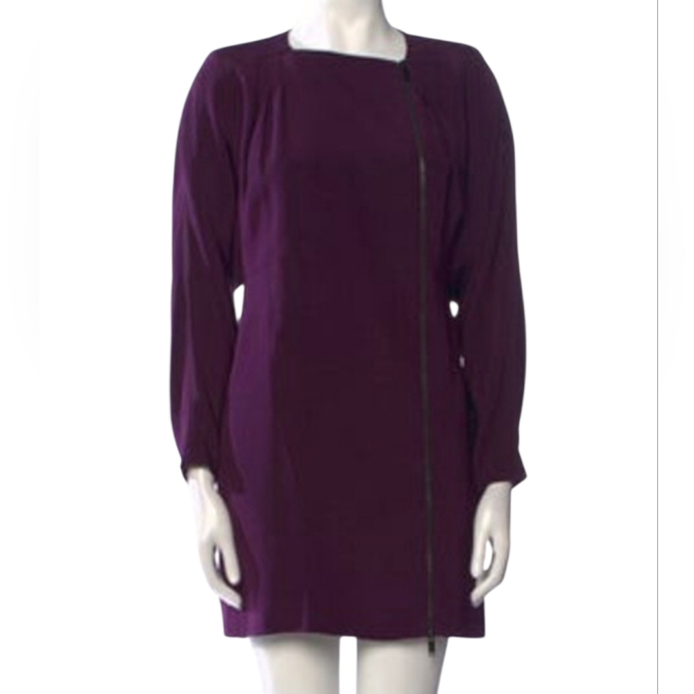 Gucci 100% silk Purple asymmetrical zip Pleated Cutout Elegant Dress Sz 42/Med - Picture 4 of 16